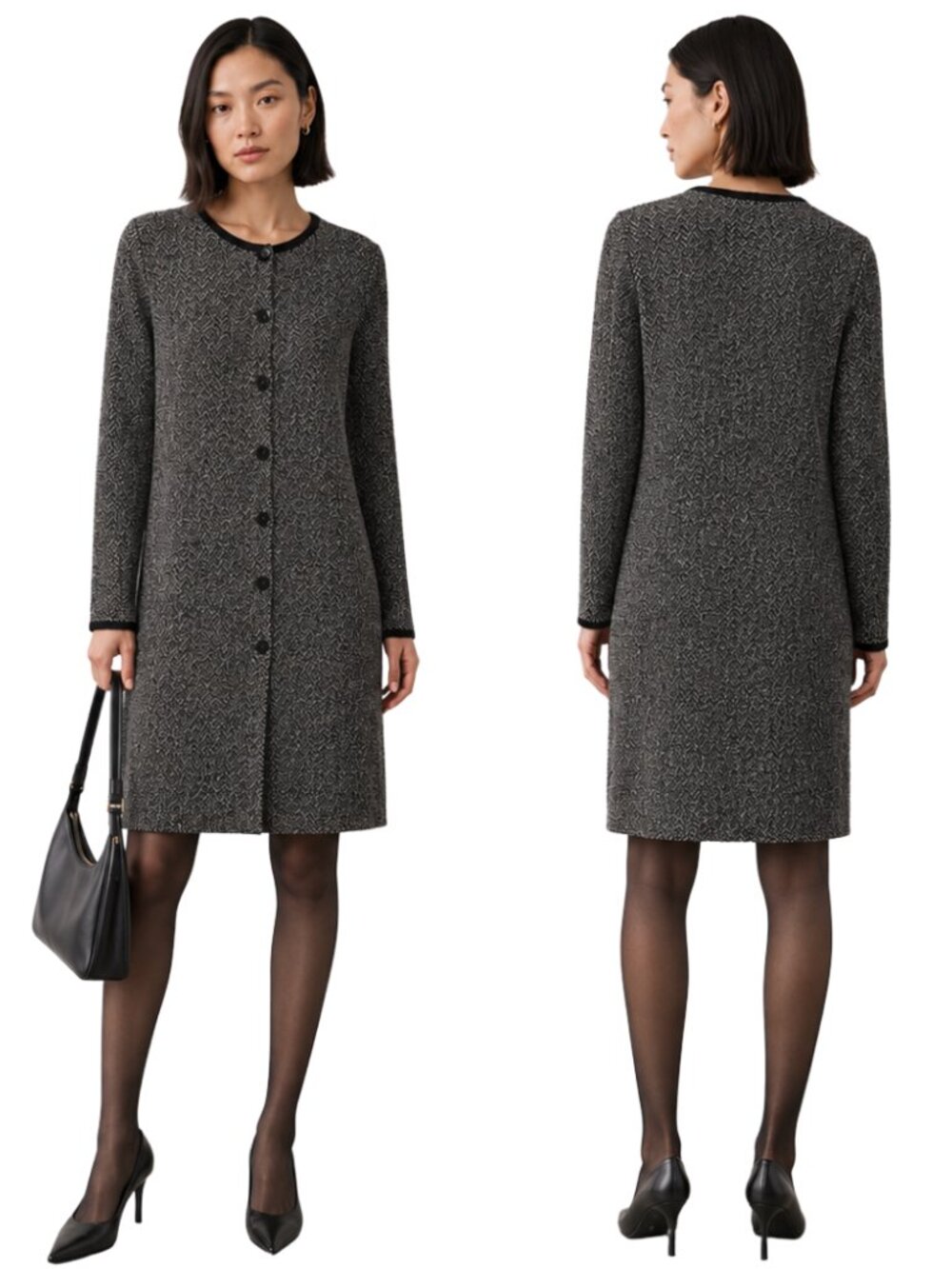 Vintage 90s DKNY Wool Cardigan Sweater Dress Women's Medium Classic Retro Preppy